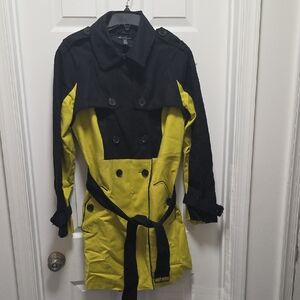 Kenneth Cole Black and Yellow Double-Breasted Trench Coat